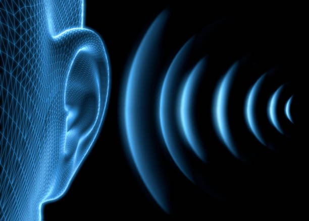 blue ear with sound waves 3d illustration